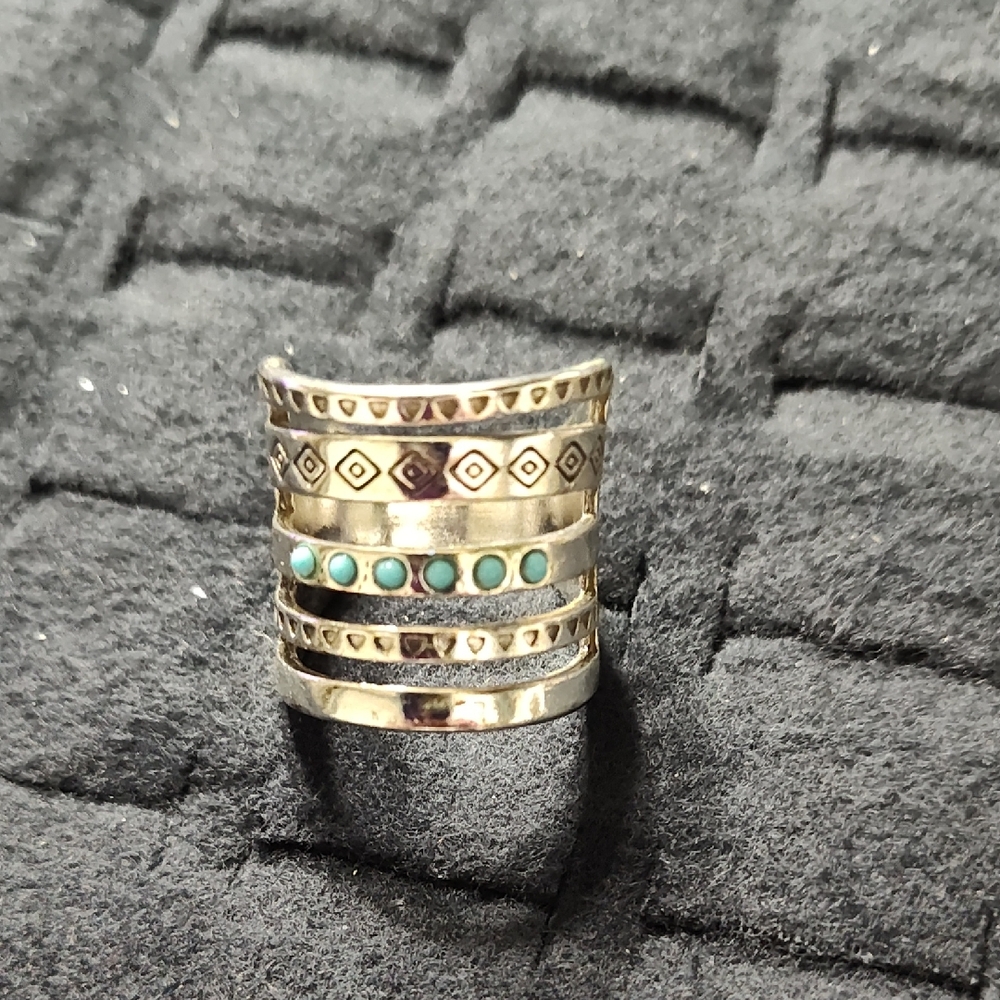 Silver and Turquoise Patterned Ring